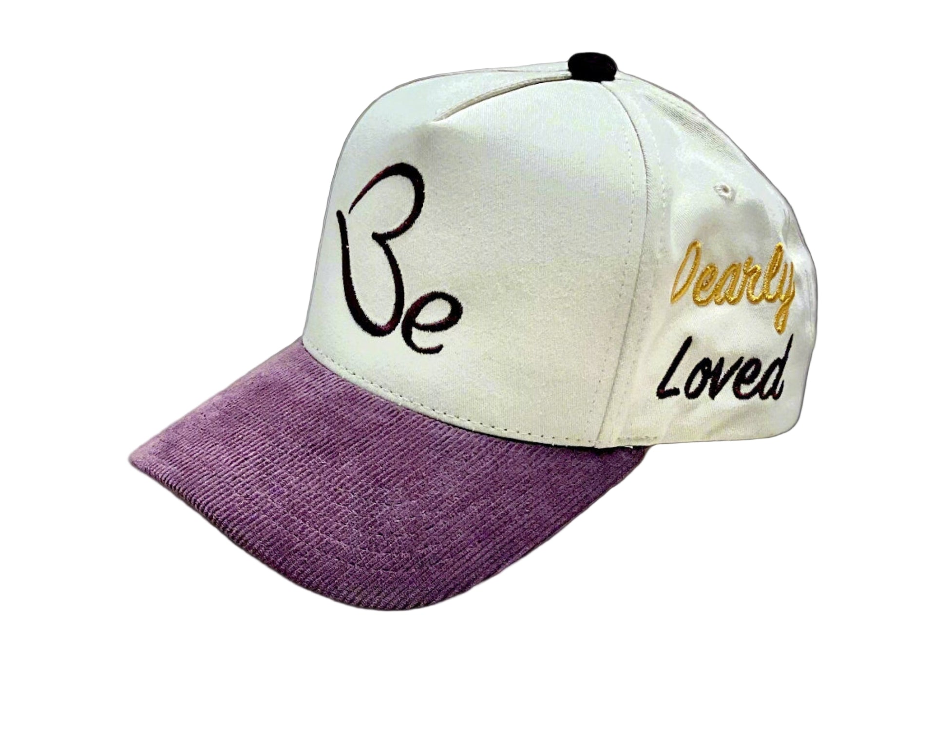 Beloved Cap with 'Be Loved' text on a gray background