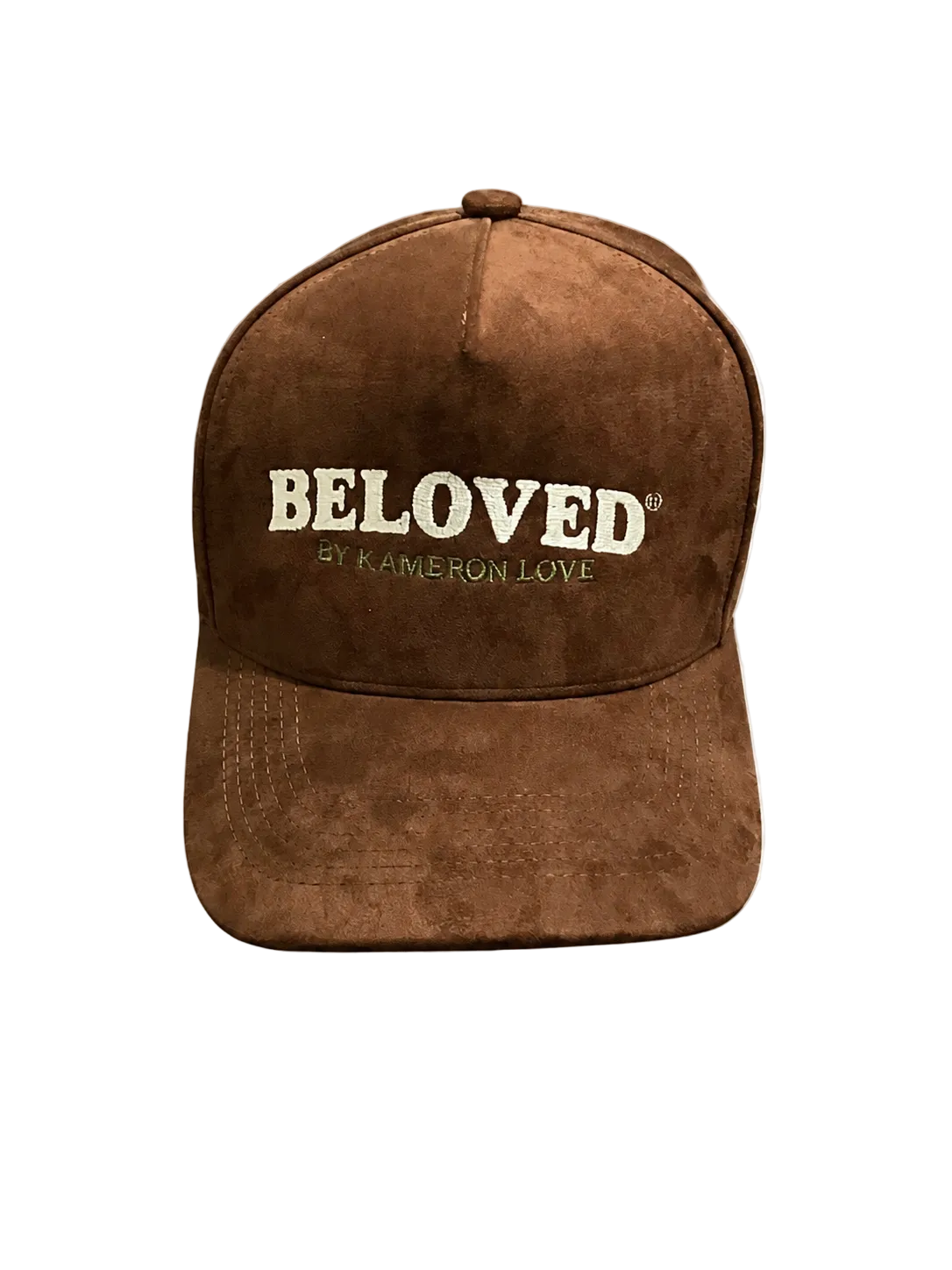 Beloved by Kameron Love brown suede cap, front view